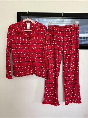 Christmas Red Holiday Light-Print Pajama Set M